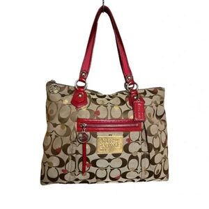 Coach Poppy Tote Bag - Red and Tan